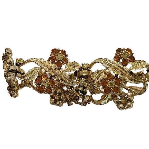 Mid Century Amber Crystal Link Bracelet, 6.5" L, 1960s - Picture 1 of 10